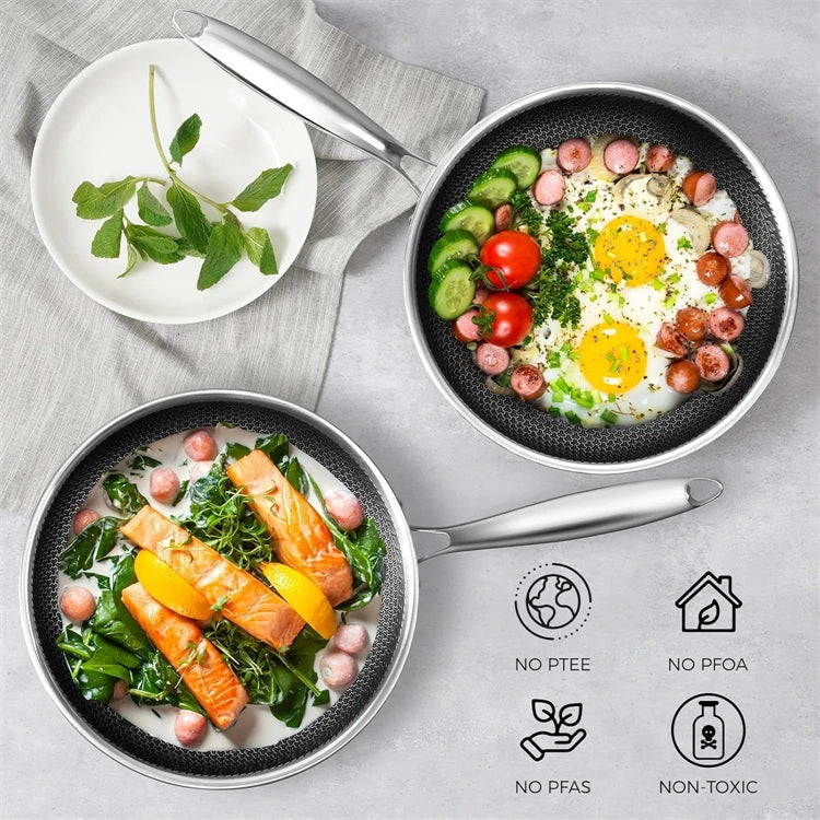 Sartén Wok de acero inoxidable 316, sartén Wok antiadherente de panal, sartén grande para freír con mango, Compatible con inducción JT560