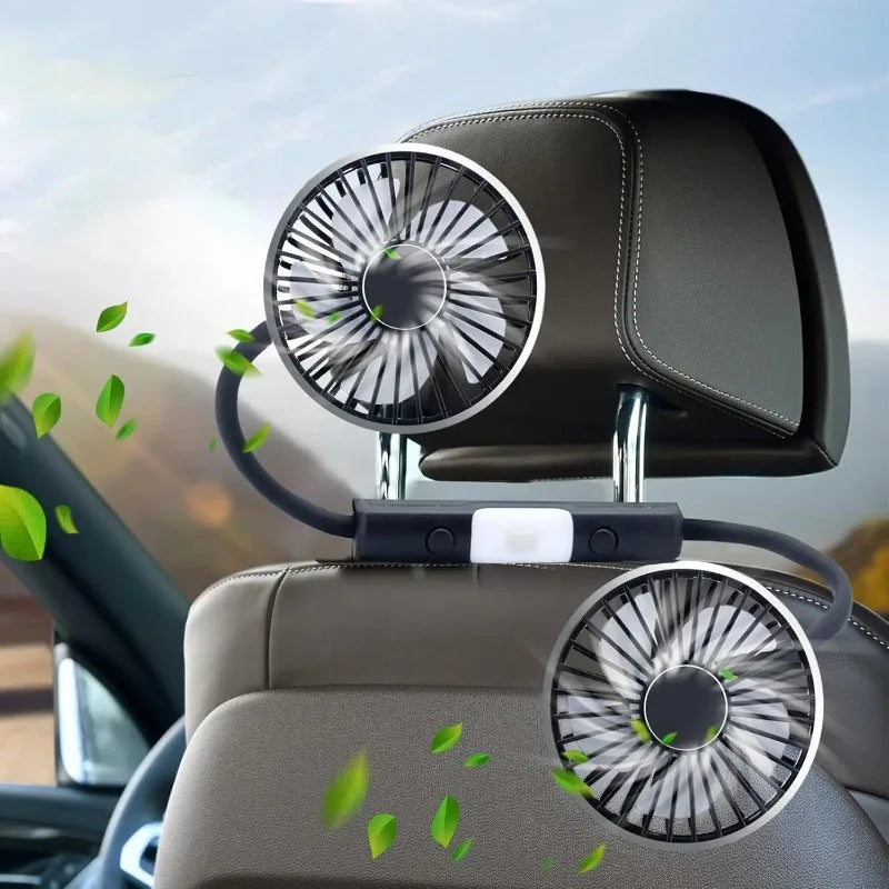 Ventilador Doble para Auto CheShan F310 con Luz LED, Manguera Flexible, 360° °   Accesorio de Refrigeración para Asientos de Auto, Multiángulo