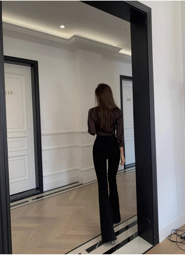 Pantalones Vaqueros Acampanados de Cintura Alta con Forro Polar para Mujer, Talla Grande