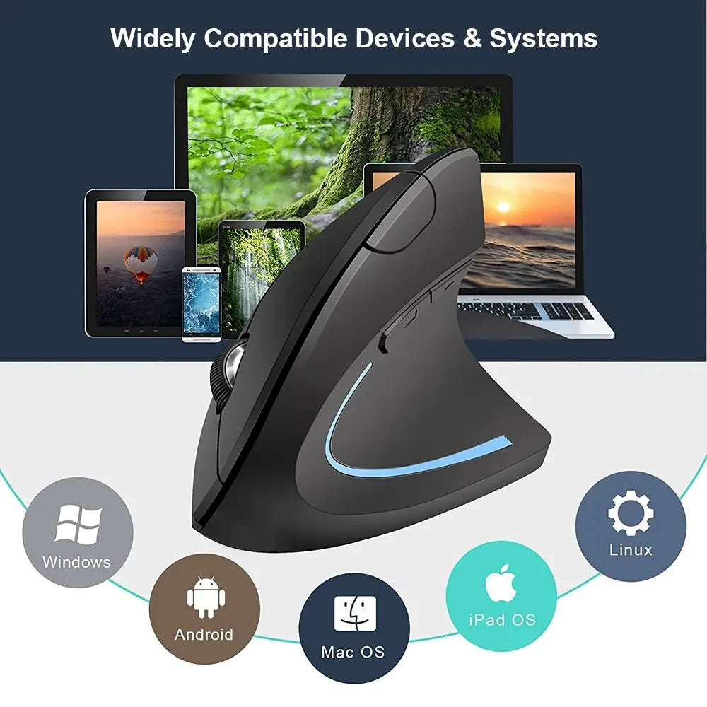Ratón Vertical Ergonómico Inalámbrico de 2.4GHz HOMEFISH, Ratón Óptico con 3 DPI Ajustables 800/1200/1600 y 6 Botones para Computadora Portátil y PC