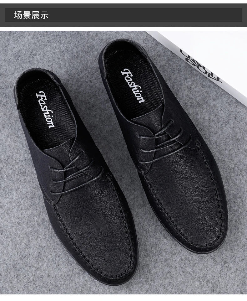 Zapatos de cuero para hombre, suelas blandas, zapatos de cuero informales de talla grande para las cuatro estaciones, zapatos de conducción versátiles para fiesta juvenil a la moda