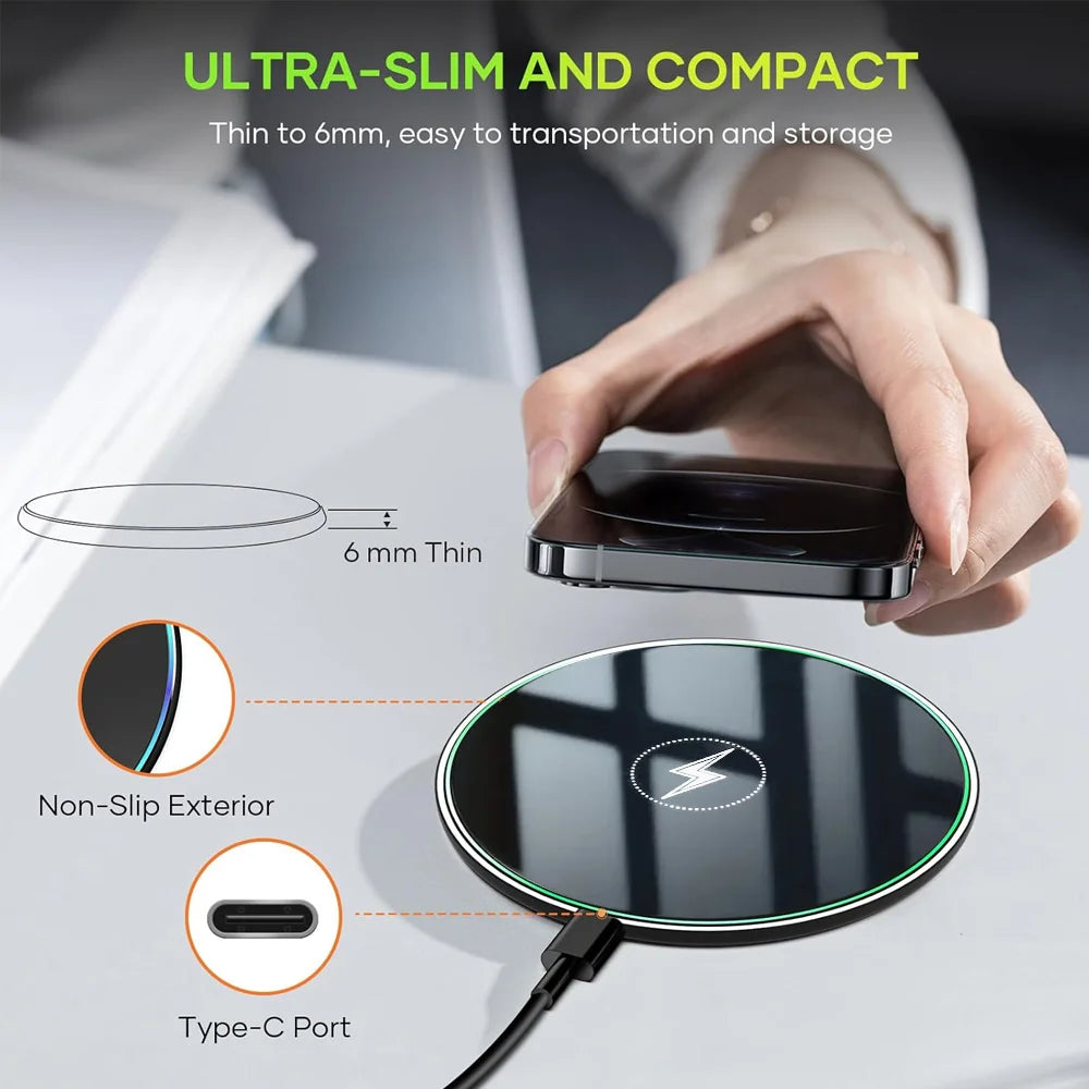 Cargador Inalámbrico de Escritorio con Luz LED para iPhone 17 16 15 14 13 12 Pro Max, Airpods Pro, Estación de Carga Rápida para Samsung Xiaomi