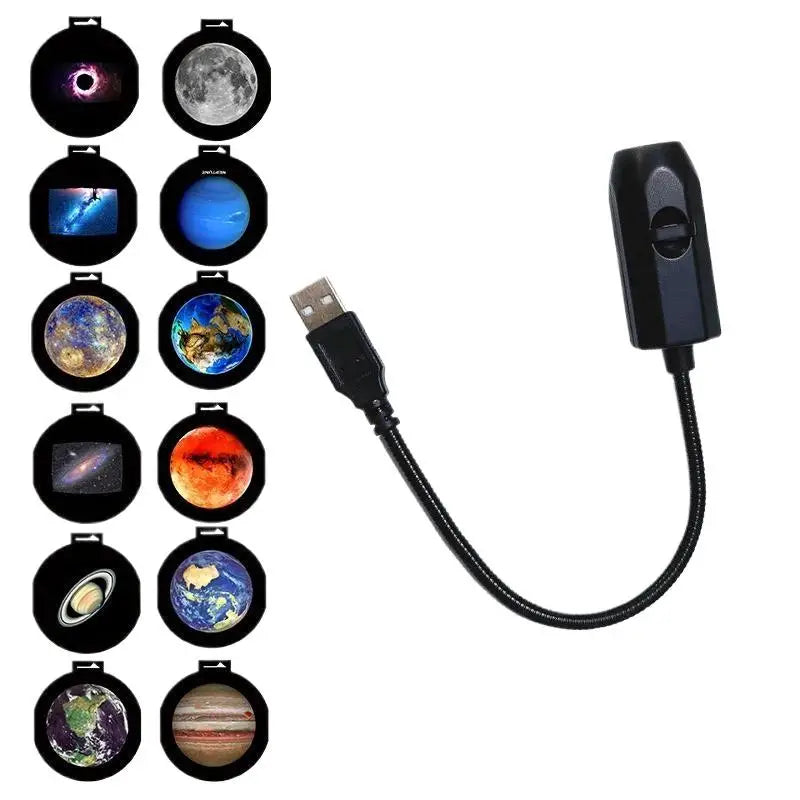 Lámpara de Proyección USB de 6-16 Pulgadas con Diseño de Luna y Tierra, Luz de Ambiente, Cielo Estrellado, Luz Nocturna Romántica para Dormitorio, Proyector de Galaxia