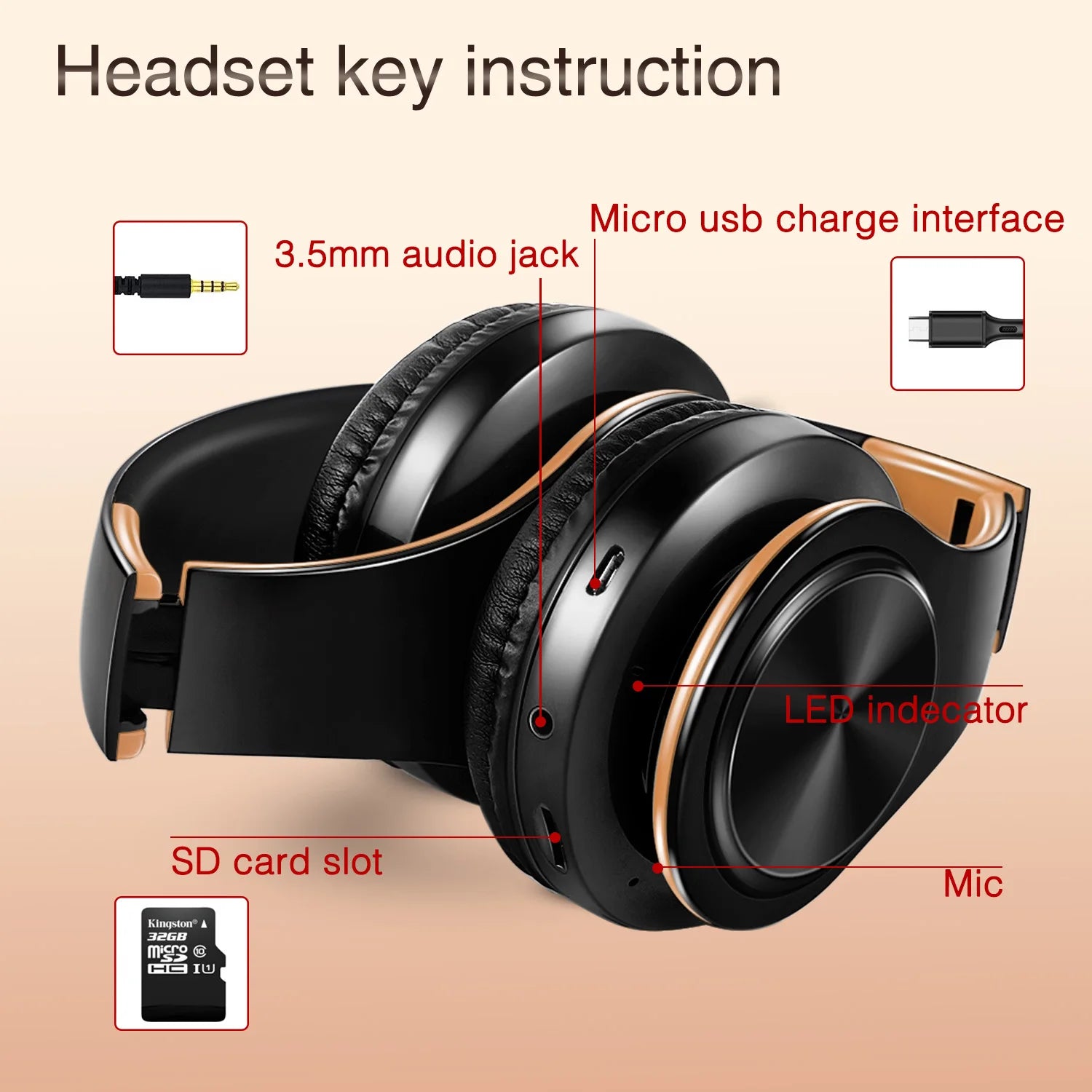 Auriculares Bluetooth 5.3 Inalámbricos con Micrófono y Radio FM