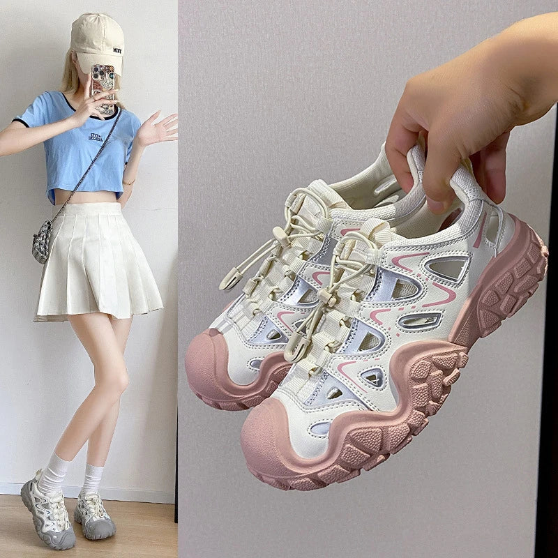 Zapatillas de Senderismo para Mujer |   Zapatos Casuales con Suela Gruesa |   Parte superior de malla transpirable, perfecta para la calle en primavera y aventuras al aire libre.