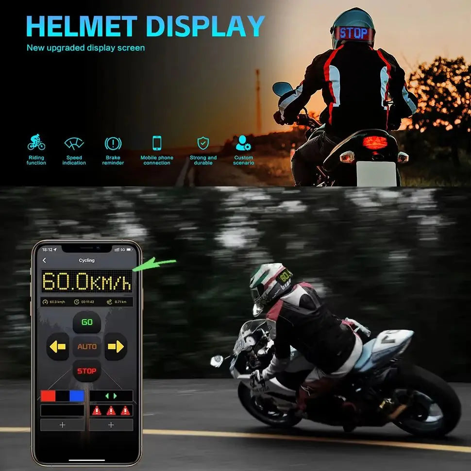 Pantalla LED para Casco, Luces Intermitentes para Casco de Motocicleta, Control por Aplicación, Luz Trasera de Advertencia LED para Casco de Motocicleta