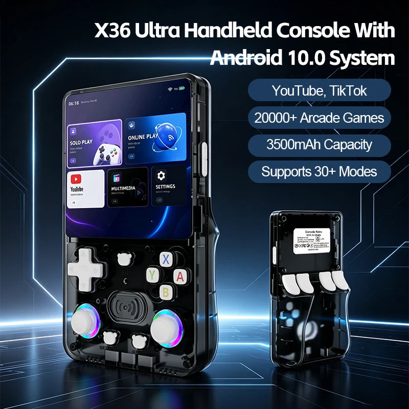 Consola de Juegos Retro X36 Ultra, Pantalla IPS HD de 4.2 Pulgadas, Sistema Dual Android 10, WiFi, Multijugador, Más de 20000 Juegos, Regalos