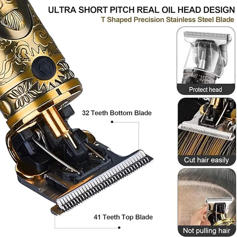 Cortadora de Pelo Recargable por USB, Profesional, Portátil, Diseño Vintage, Recortadora de Barba