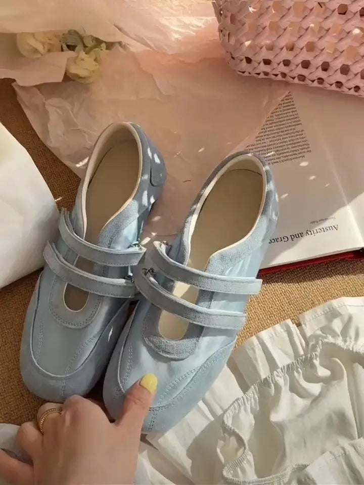 Zapatos Mary Jane para Mujer, Planos de Lona, Estilo Francés, con Velcro