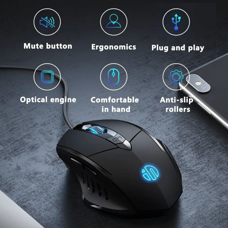 Ratón con cable Inphic W1, ratón para juegos Esports, ratón de oficina silencioso, tres teclas y seis teclas son opcionales