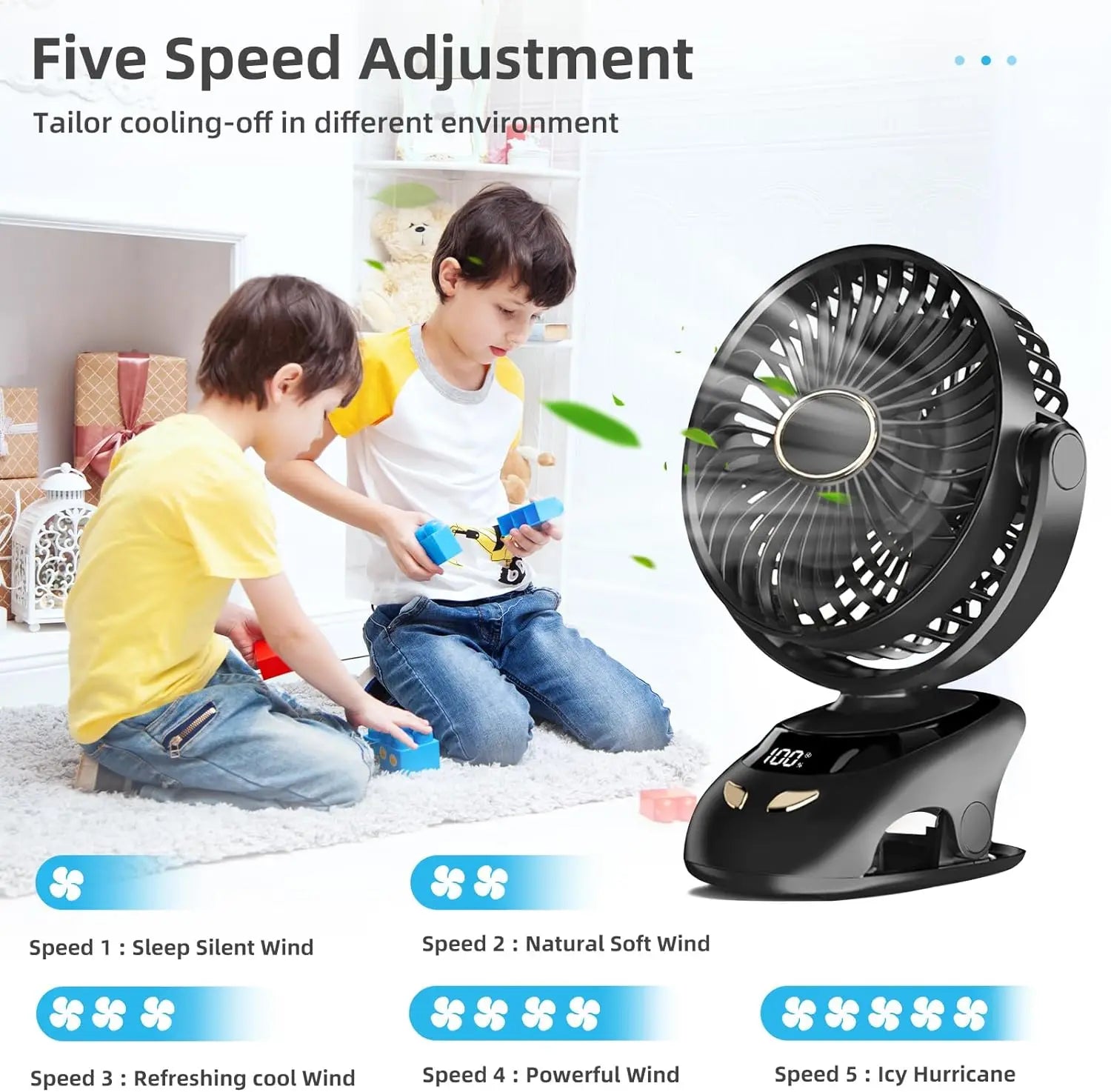 Ventilador con Clip Portátil para Escritorio y Cama
