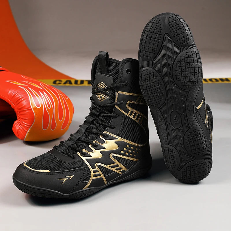 Zapatillas de boxeo y lucha unisex con suela antideslizante y protección del tobillo