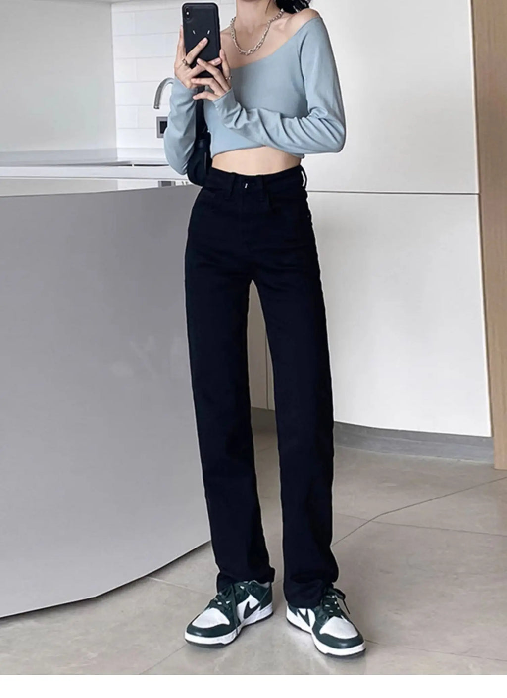 Pantalones Vaqueros Holgados de Pierna Recta para Mujer