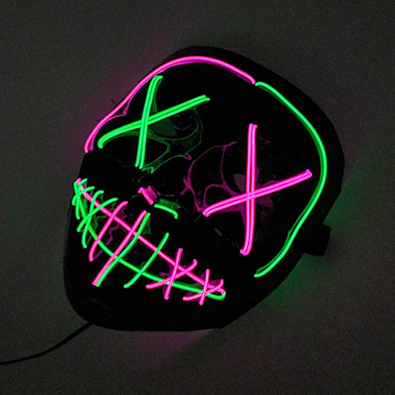 Máscaras Faciales Luminosas Inalámbricas para Halloween, Máscara Purge con Luz, Accesorios de Cosplay, Disfraz de Máscara Facial de Neón