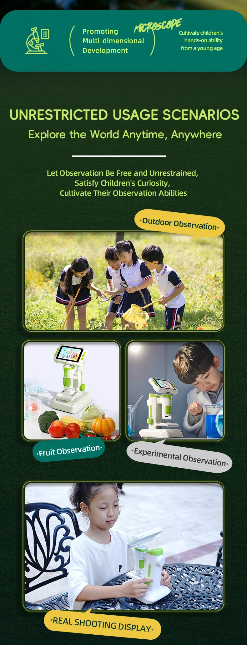 Microscopio Digital 3 en 1 1600X para Niños, Educativo