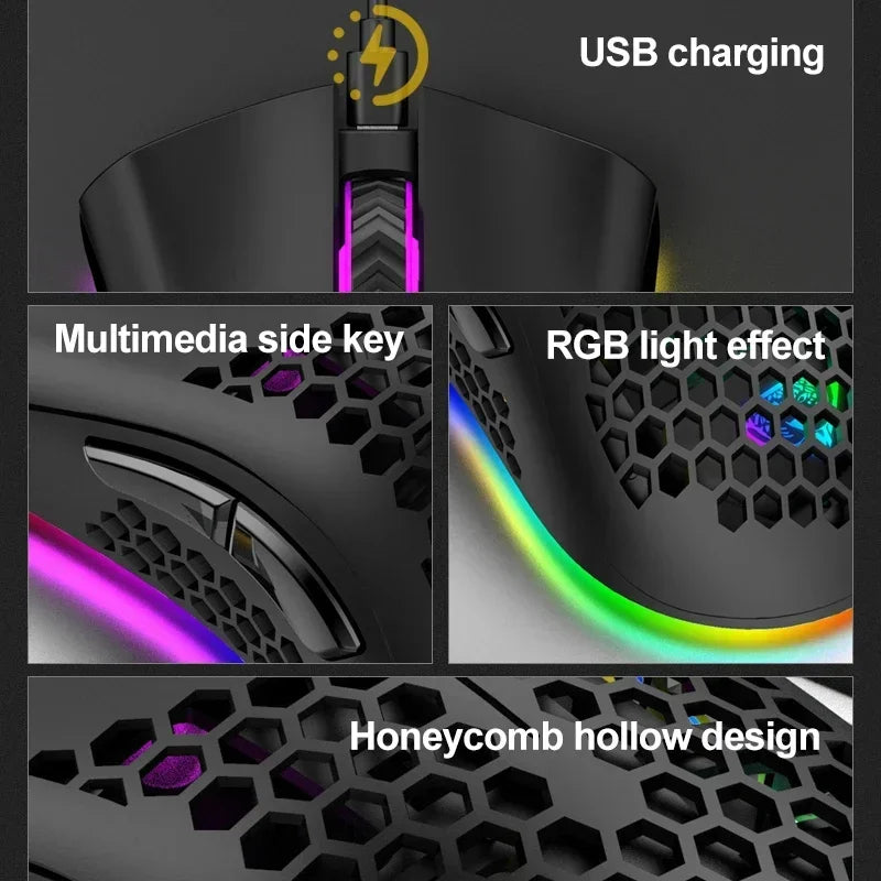 Ratón inalámbrico BM600 USB 2,4G inalámbrico RGB óptico celular ratón para juegos ergonómico óptico de panal ratón inalámbrico de oficina