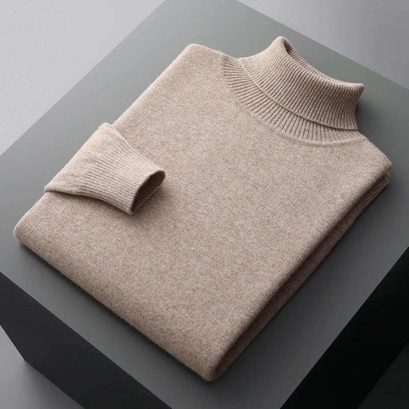 Suéter de Lana Merino para Hombre – Cuello Tortuga, Tejido Grueso