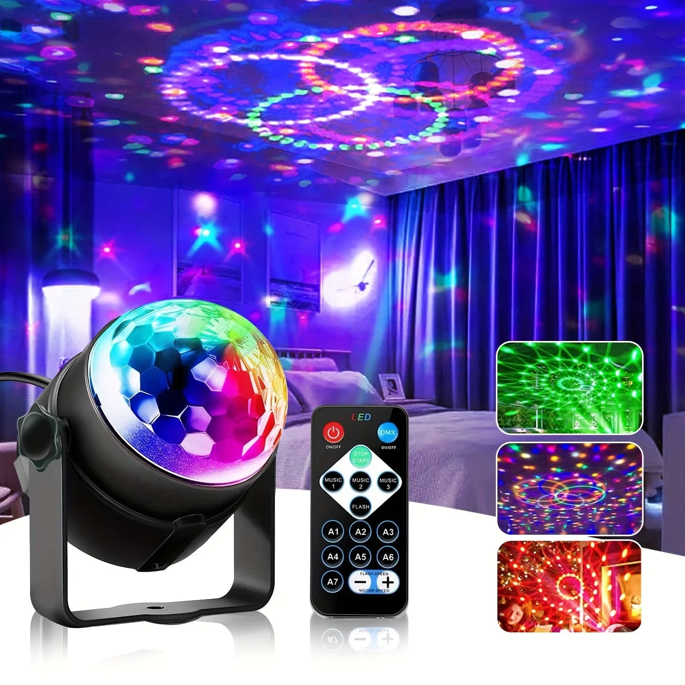 Luz LED Estroboscópica RGB con Control Remoto para Fiestas