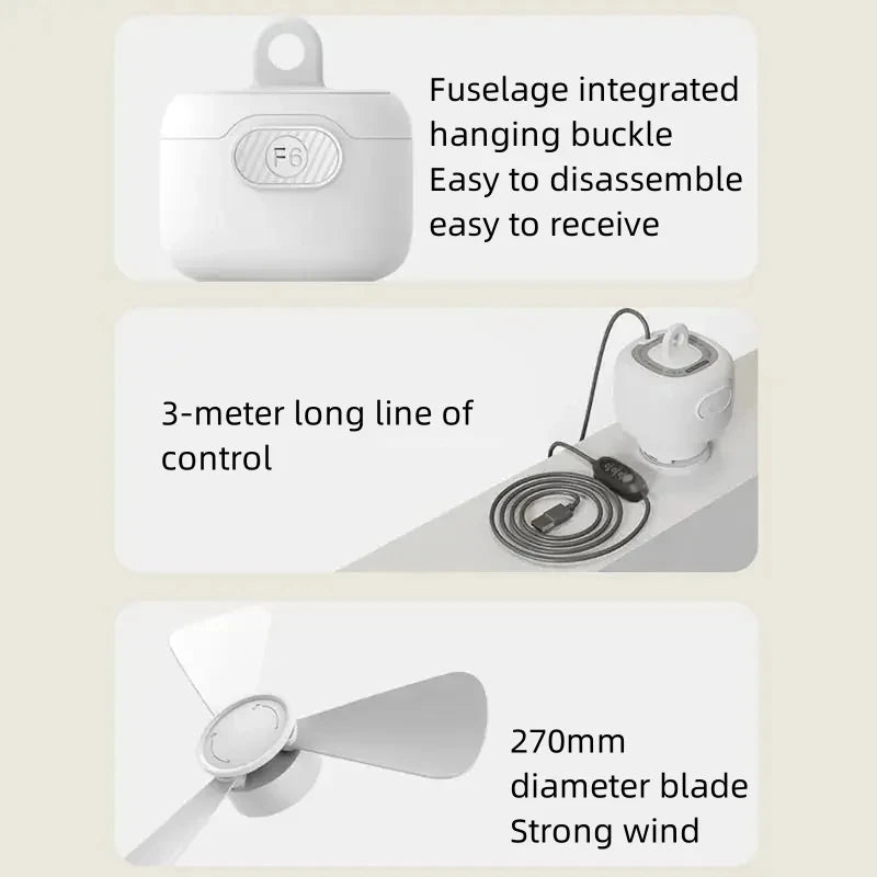 Ventilador de techo USB con 3 velocidades, ventilador de 3 metros con hoja desmontable, portátil, silencioso, refrigeración interior, exterior, tienda de campaña, Control de línea