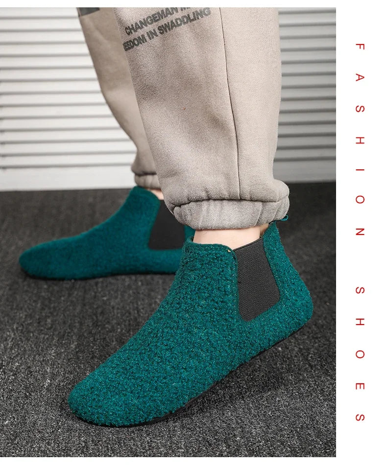 YRZL, zapatos cálidos de algodón para invierno, zapatillas de interior para el hogar para hombre, zapatos informales de algodón de felpa con parte inferior fina, zapatillas antideslizantes de suela suave para hombre