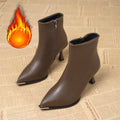 Botas cortas de tacón alto con punta estrecha para mujer, botines de cuero suave con efecto adelgazante, tacones altos elegantes y elegantes, moda de invierno