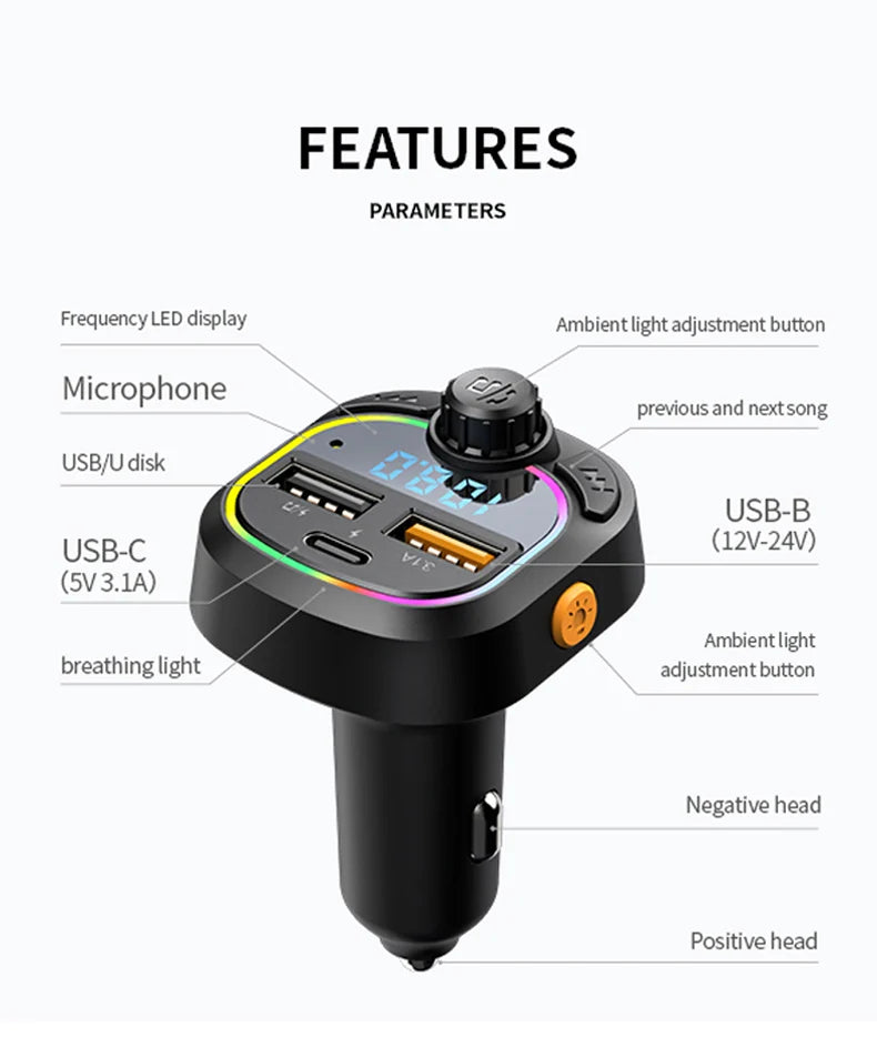 Transmisor FM Bluetooth para Auto Manos Libres con Cargador USB