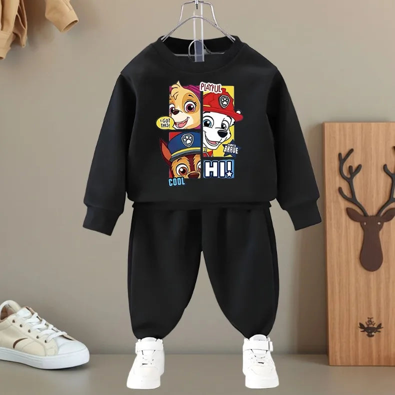 PAW PATROL, sudaderas con capucha y cuello redondo con estampado de dibujos animados para niñas y pantalones largos, conjuntos de dos piezas, sudaderas informales para niños, conjunto de chándal para niños