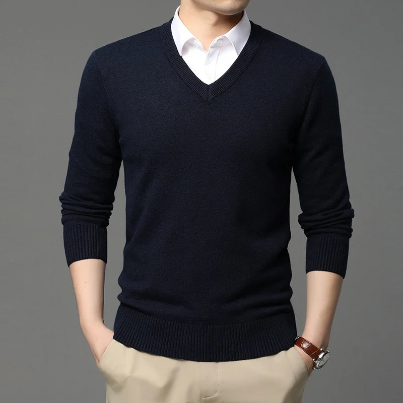 Suéter de Punto con Cuello en V para Hombre – Otoño Invierno
