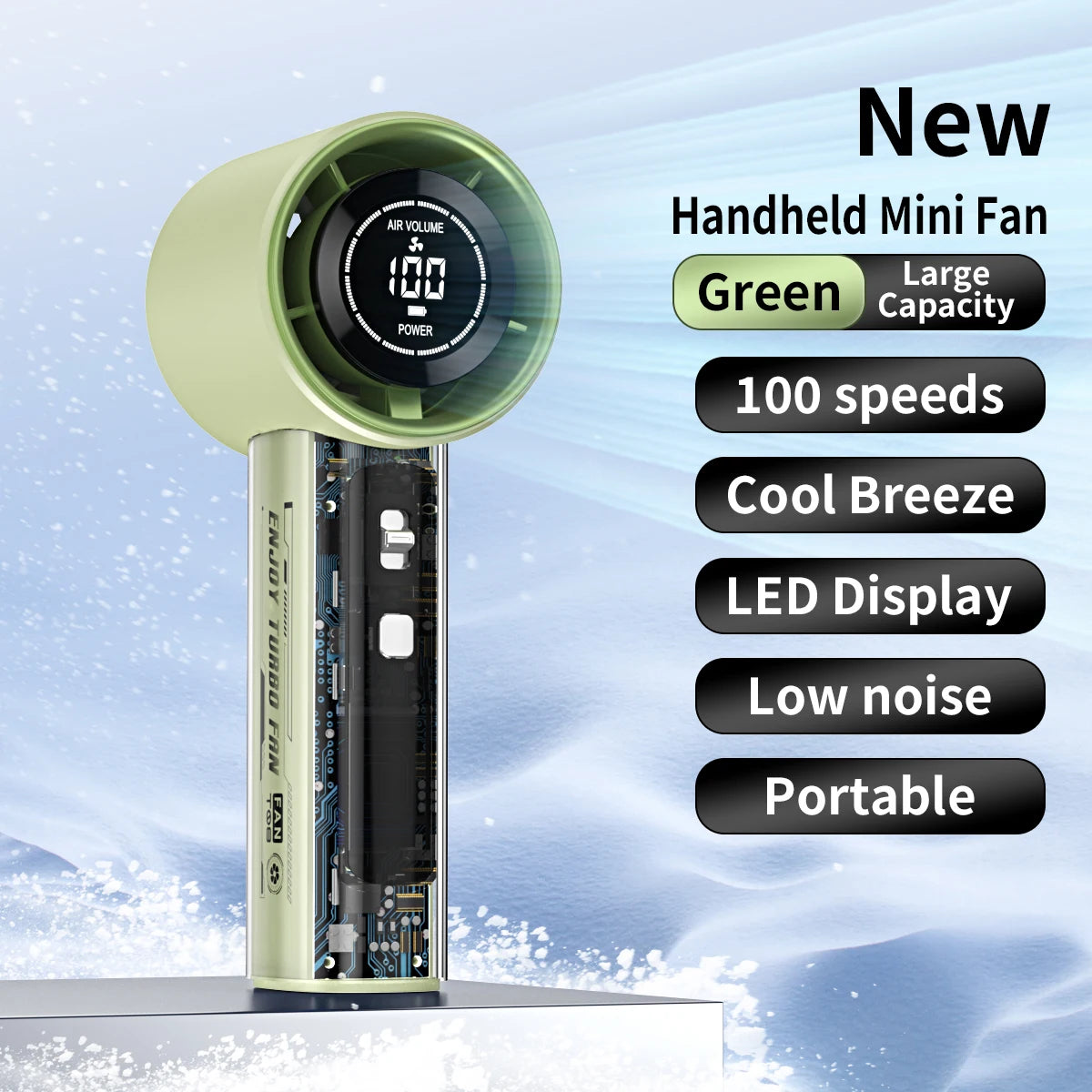 Ventilador de mano turbo digital 100 niveles silencioso