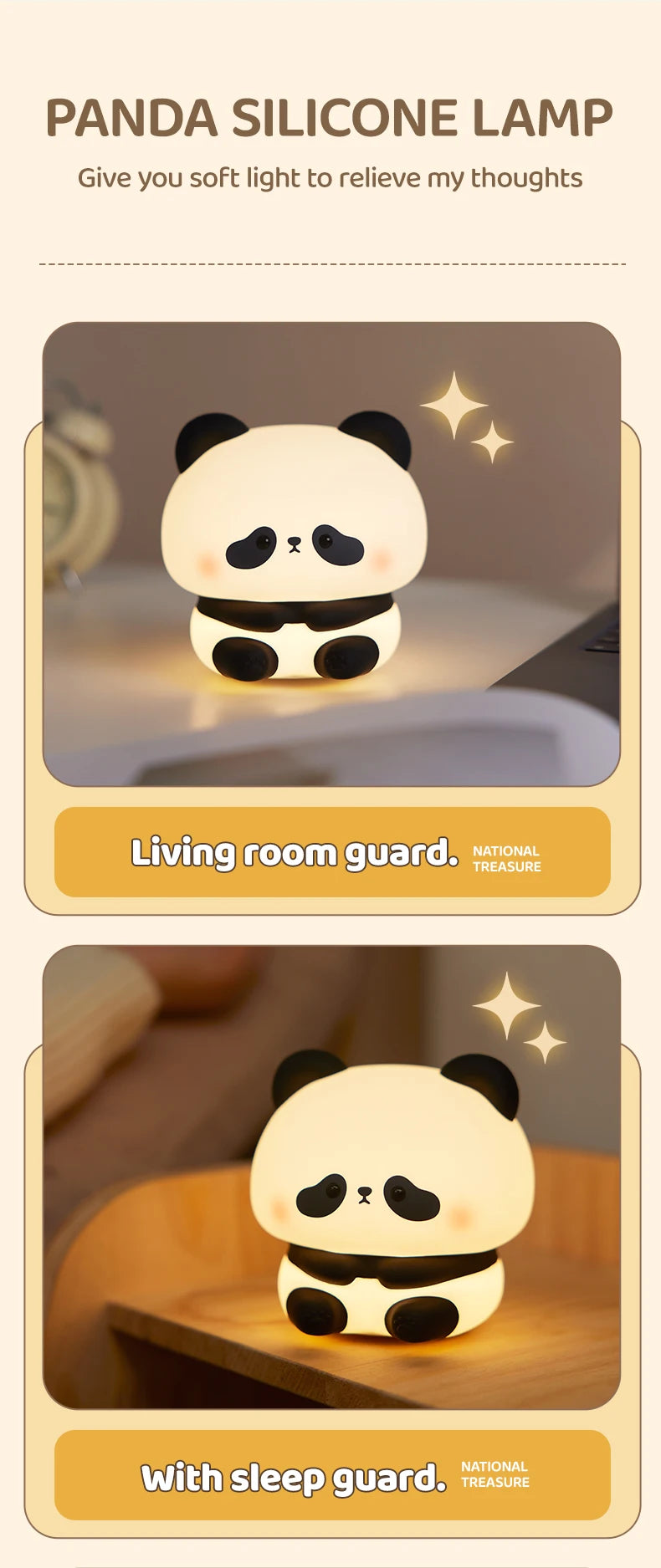 Luz LED nocturna de Panda, bonita luz nocturna de silicona, lámpara de noche táctil recargable por USB, lámpara de sincronización para dormitorio, decoración, regalo para niños