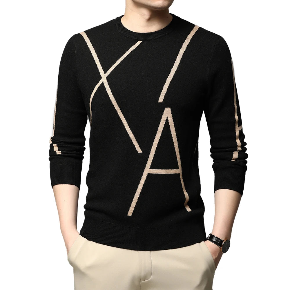 2025 nueva marca de moda de punto de gama alta de diseñador de lana de invierno suéter negro para hombre fresco otoño Casual Jumper ropa para hombre