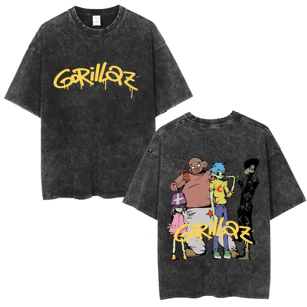 Camiseta Vintage Gorillaz, Punk Hip Hop Oversize, Unisex