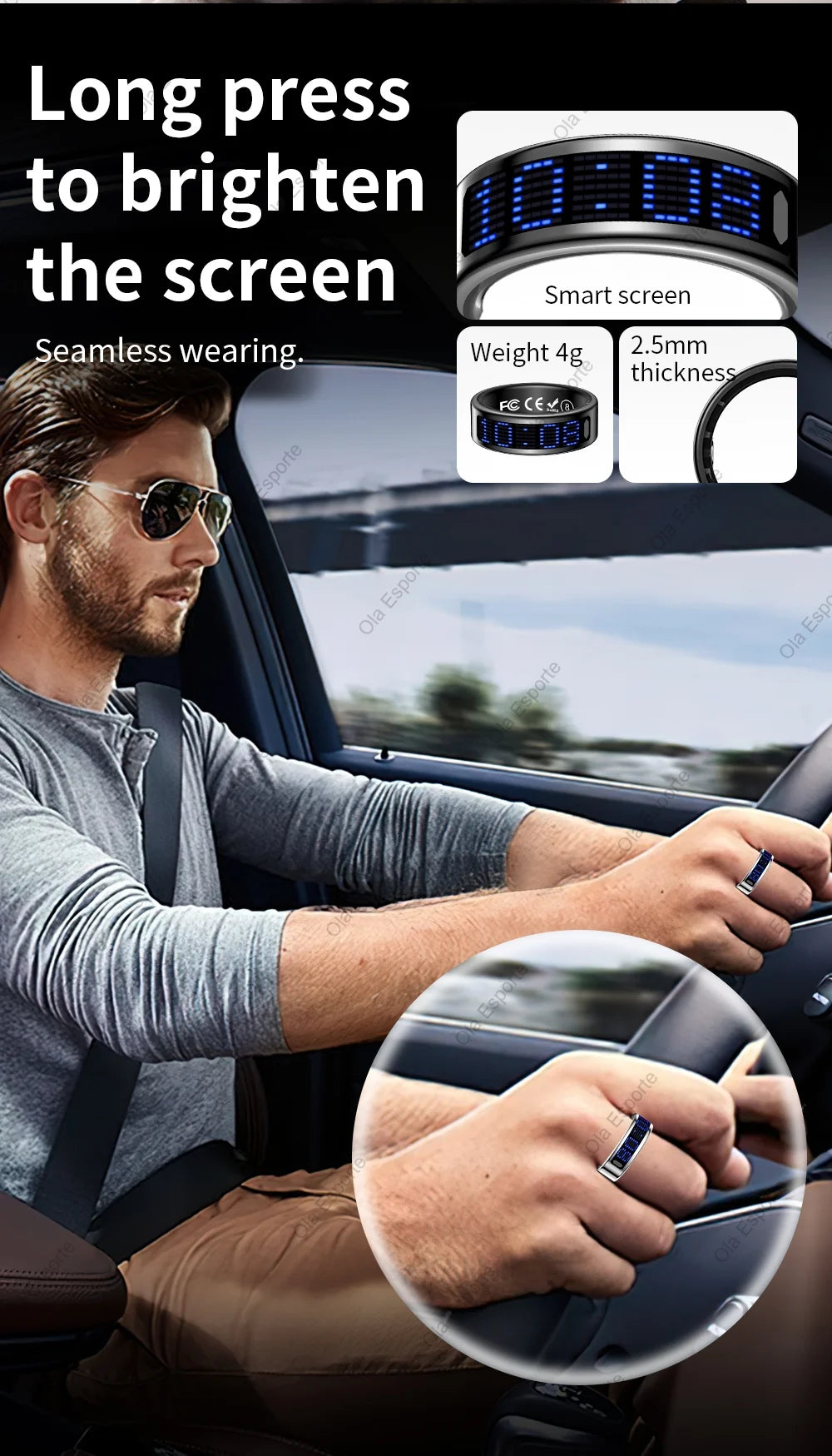 Anillo inteligente con pantalla dinámica 5 ATM impermeable oxígeno en sangre Monitor de ritmo cardíaco durante el sueño anillo deportivo hombres mujeres anillo de moda