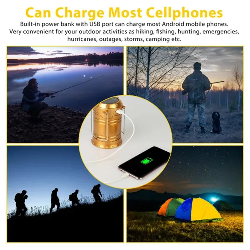 Linterna LED Portátil para Camping, Impermeable, Recargable por USB y Solar, Kit de Supervivencia para Emergencias en Interiores y Exteriores
