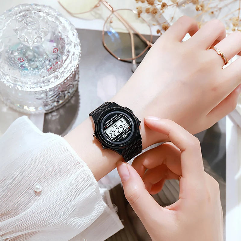 Reloj electrónico LED informal para mujer, reloj de pulsera Retro de acero inoxidable para hombre y mujer, reloj Digital LED multifunción resistente al agua