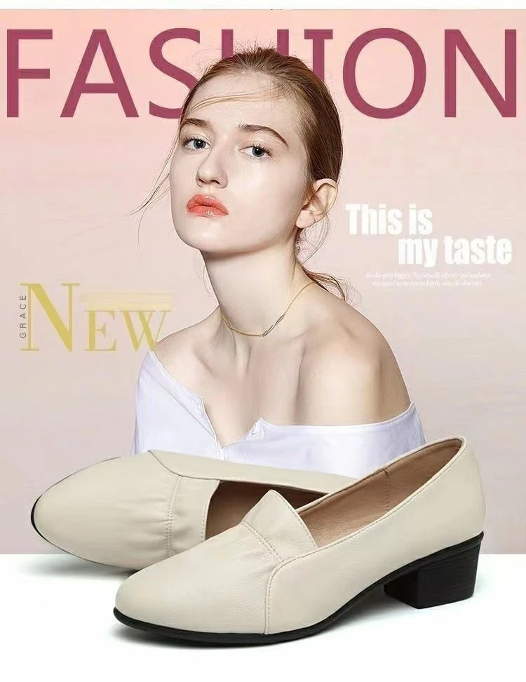 Zapatos de Trabajo para Mujer: Mocasines Ligeros y Transpirables con Tacón Cuadrado, Calzado de Oficina de PU Suave, Ideal para Uso Diario y Desplazamientos