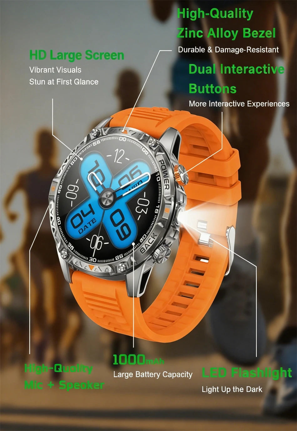 Smartwatch LIGE T-Rex3 con brújula, Bluetooth y pantalla AMOLED