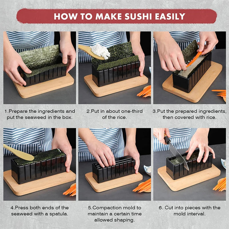 LMETJMA 10 Uds Kit para hacer Sushi DIY molde para Sushi prensa con molde para rollo de arroz para Sushi fabricante de Sushi molde para rollo de arroz KC0473