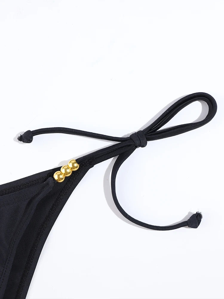 Conjunto de Bikini Triangular Sexy con Tanga Micro, Traje de Baño para Mujer, Ropa de Playa, Bikini de Color Sólido