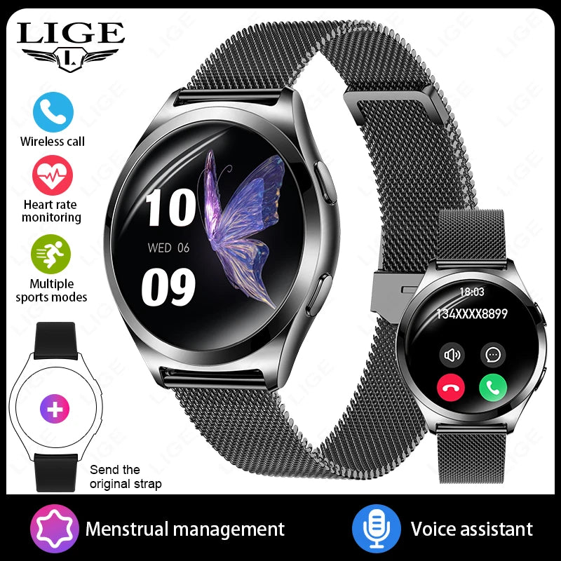Smartwatch LIGE para mujer con Bluetooth, monitor de salud y esfera personalizable
