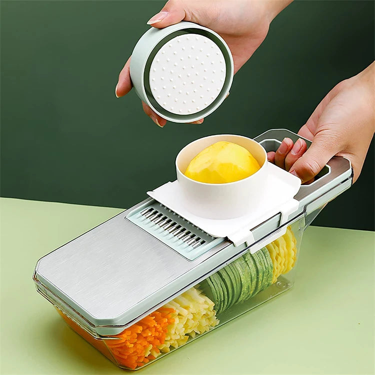 LMETJMA 6 en 1 rebanador de verduras mandolina rebanador de verduras con 6 cuchillas intercambiables rebanador de verduras triturador de juliana JT105