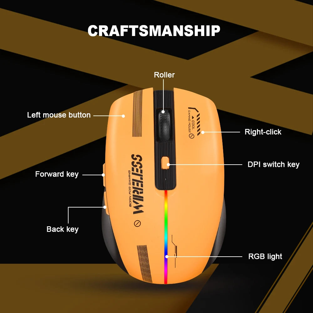 Ratón ergonómico recargable para juegos LT-T19, USB 2,4G, luz RGB inalámbrica, ordenadores de escritorio, portátiles y portátiles