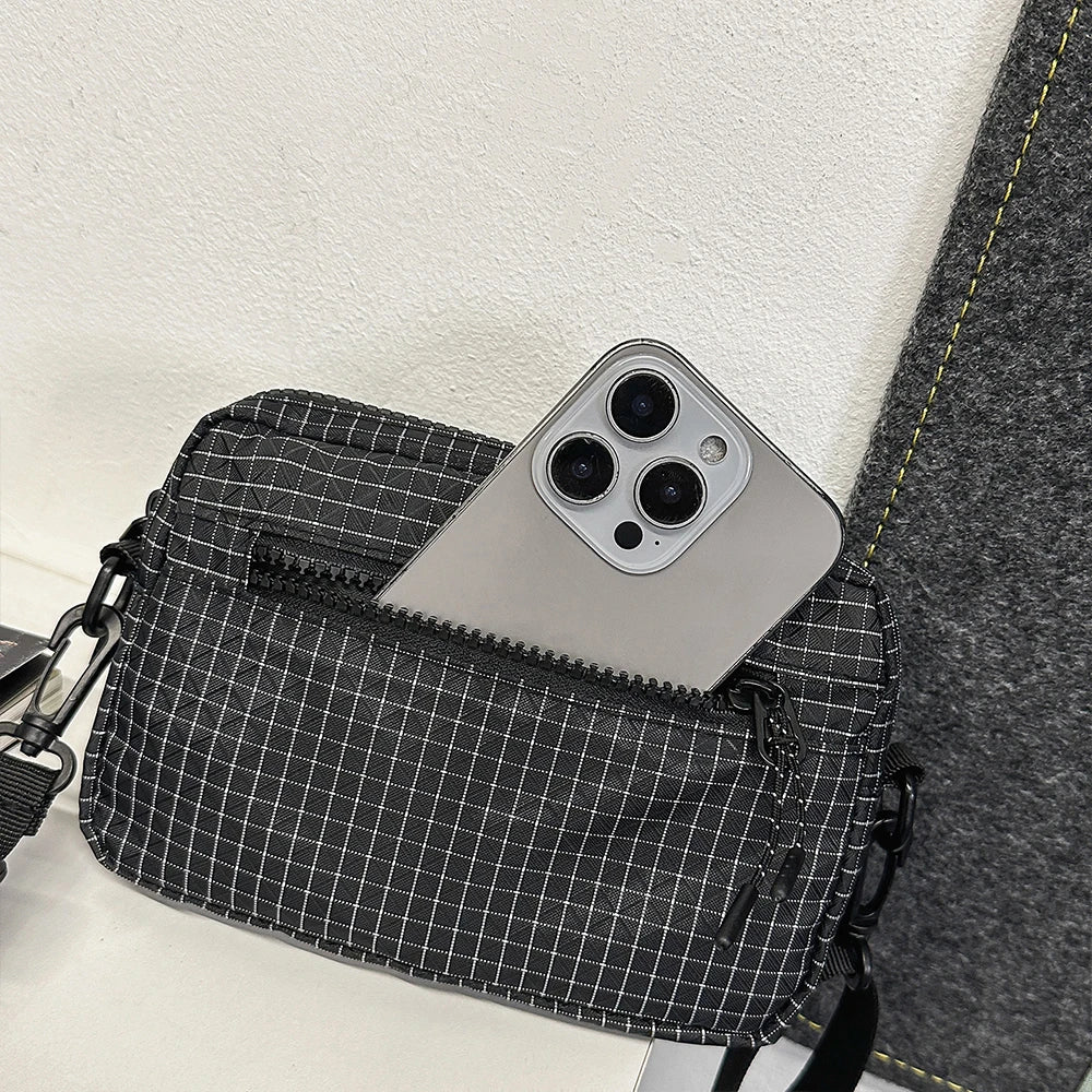 Bolso bandolera, bolso de hombro con diseño de cuadros, bolso bandolera ligero de nailon con correa ajustable, para uso diario, viajes, hombres, mujeres