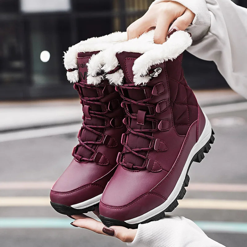 Botas de nieve para mujer con forro de felpa y suela antideslizante