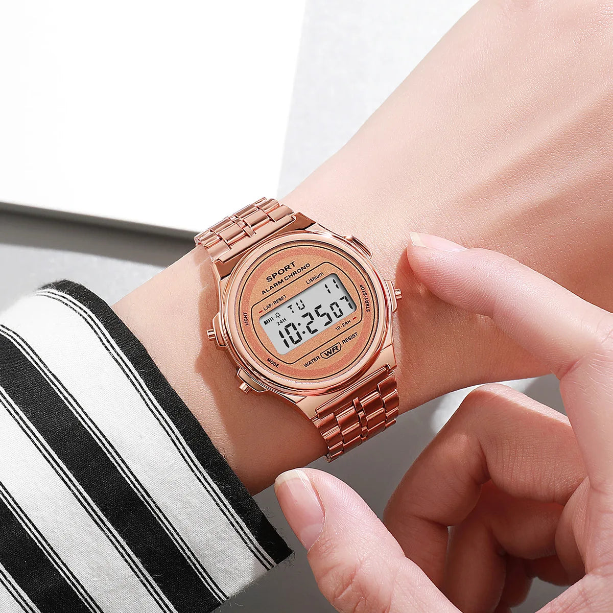 Reloj electrónico LED informal para mujer, reloj de pulsera Retro de acero inoxidable para hombre y mujer, reloj Digital LED multifunción resistente al agua