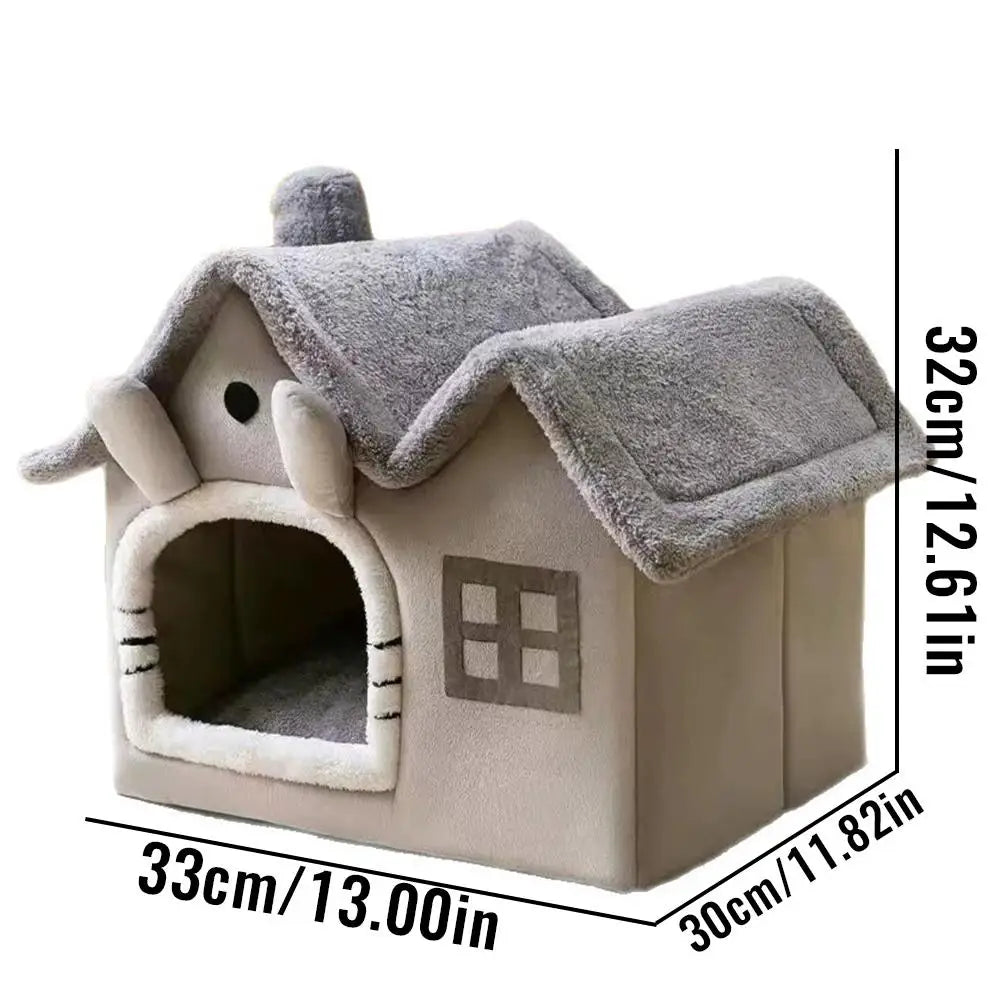 Casa Plegable para Mascotas con Doble Techo y Alfombra Cálida