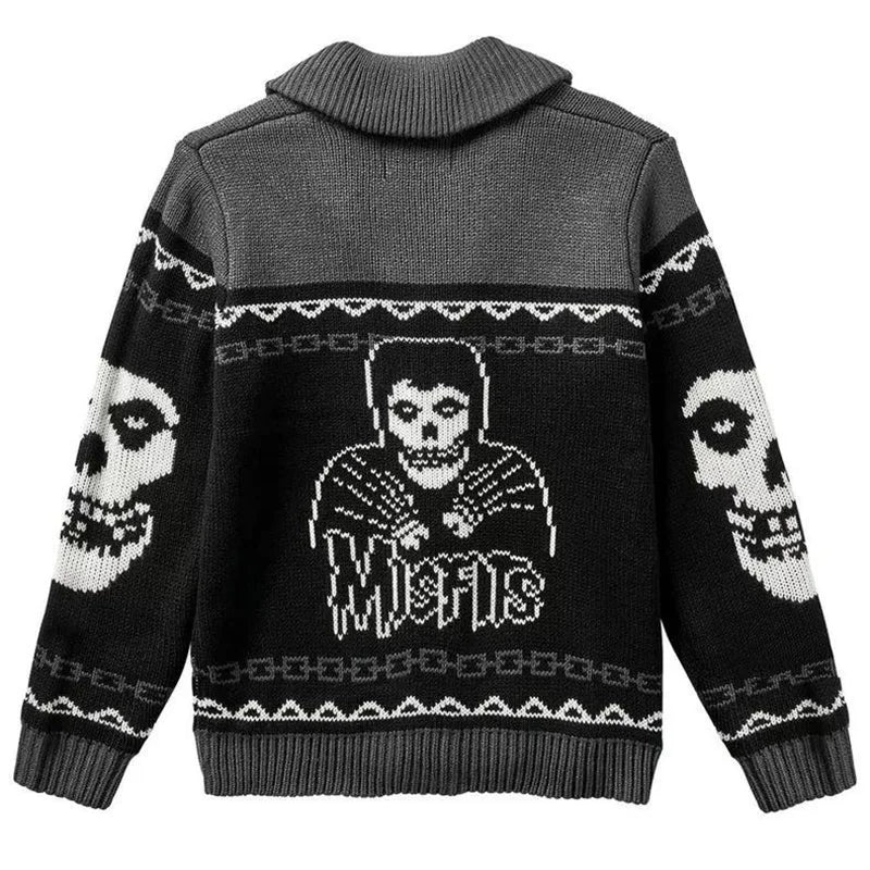 Otoño Invierno y2k retrato impreso Harajuku hombres suéter moda manga larga cálido gótico fantasma tejido cardigan pareja abrigo