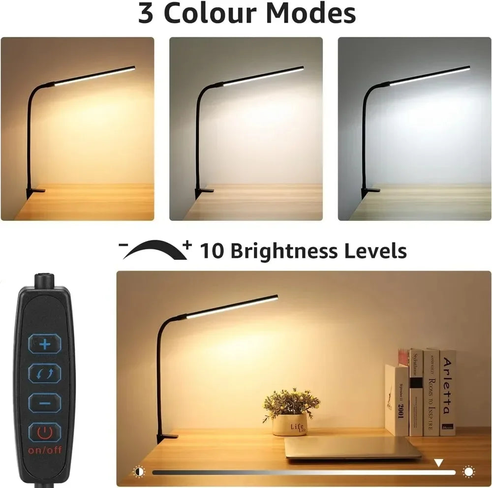 Lámpara de Escritorio LED de Doble Cabezal con Clip, Regulable, para Monitor de Computadora, Lámpara de Mesa para Arquitectos, para Oficina, Lectura