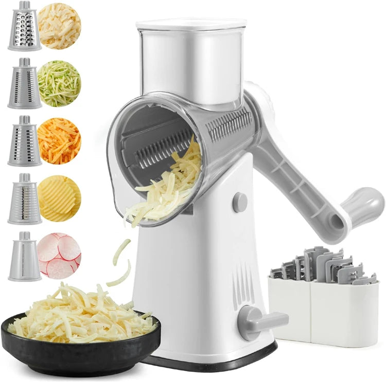 LMETJMA-rallador rotativo de queso 5 en 1, triturador de cocina, Mandolina, rebanador de juliana de verduras, cortador de gofres, picadora de nueces JT247