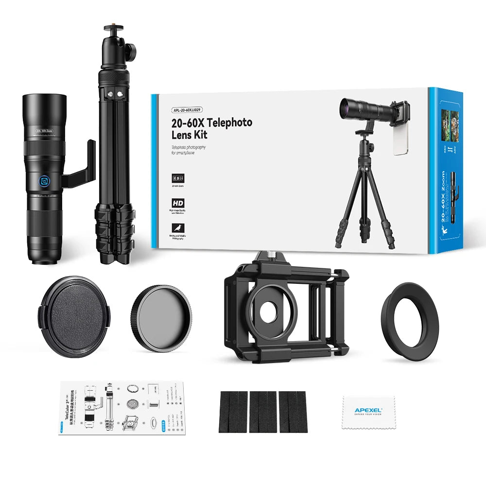 Lente Teleobjetivo Zoom 20-60x APEXEL para Smartphone con Trípode